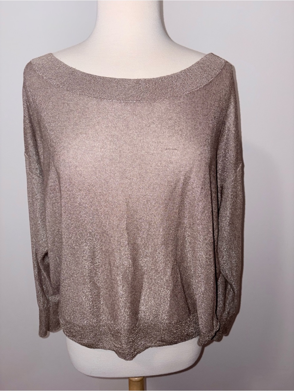 Free People Shimmery Taupe Off-the-Shoulder Sweater